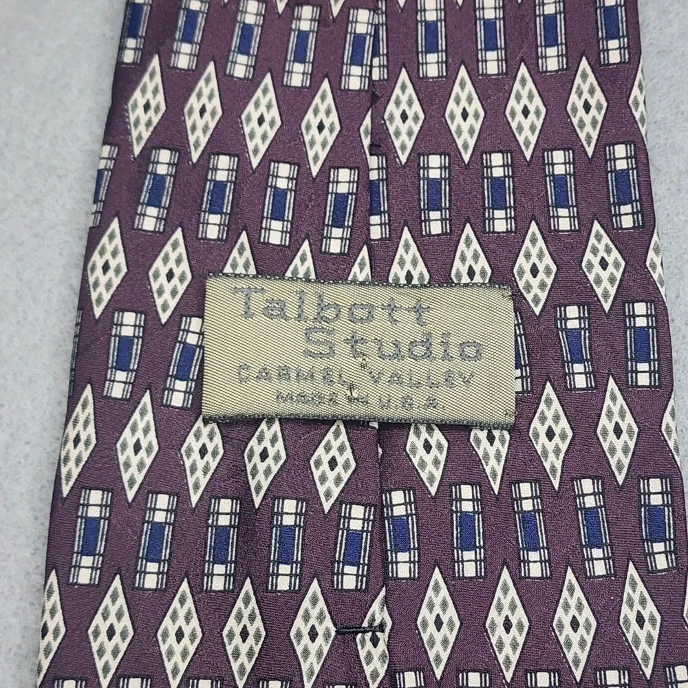 Talbott Studio Necktie Purple Geometric Diamond Silk Hand Sewn Mens OS